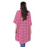 Pink And White Tartan Pattern Print Open Front Beach Cover Up
