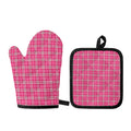 Pink And White Tartan Pattern Print Oven Mitt And Pot Holder Set