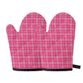 Pink And White Tartan Pattern Print Oven Mitts
