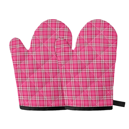 Pink And White Tartan Pattern Print Oven Mitts