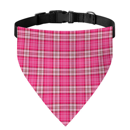 Pink And White Tartan Pattern Print Over The Collar Dog Bandana