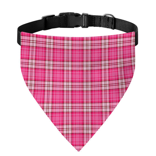 Pink And White Tartan Pattern Print Over The Collar Dog Bandana