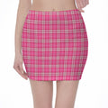 Pink And White Tartan Pattern Print Pencil Mini Skirt