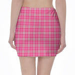 Pink And White Tartan Pattern Print Pencil Mini Skirt