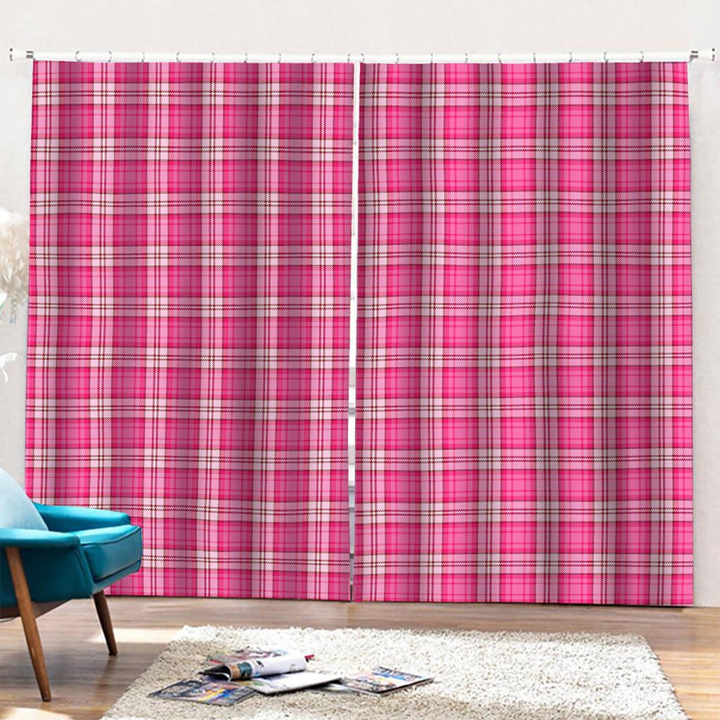 Pink And White Tartan Pattern Print Pencil Pleat Curtains