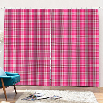Pink And White Tartan Pattern Print Pencil Pleat Curtains