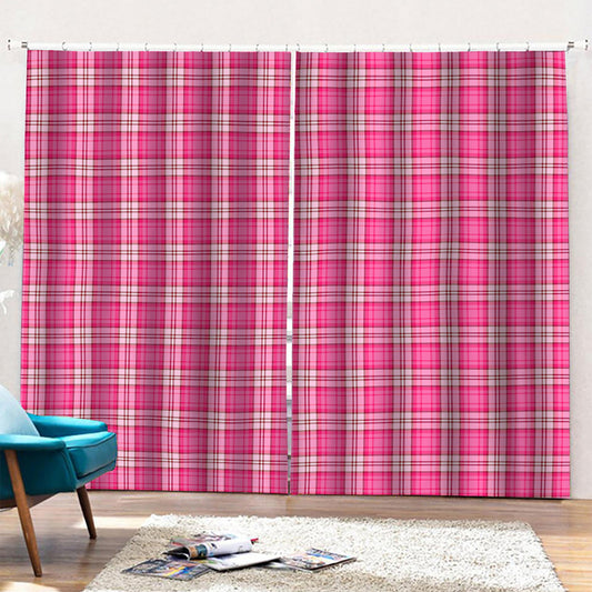 Pink And White Tartan Pattern Print Pencil Pleat Curtains