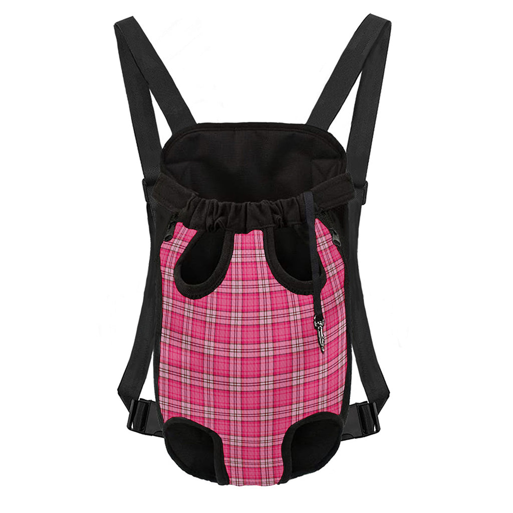 Pink And White Tartan Pattern Print Pet Carrier Backpack
