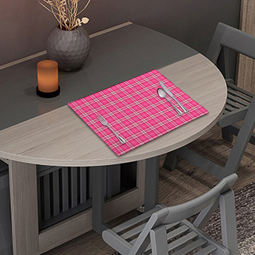 Pink And White Tartan Pattern Print Placemat