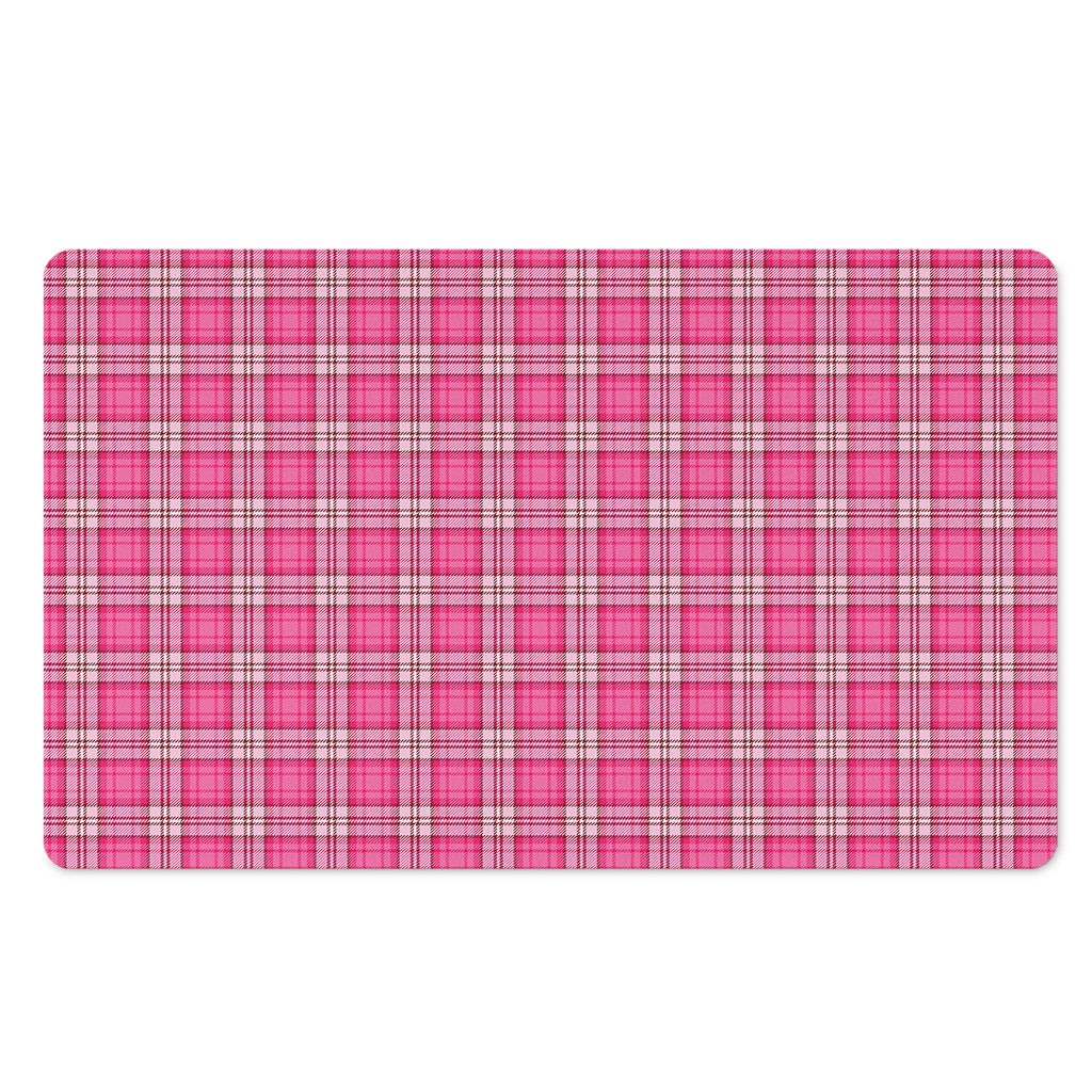 Pink And White Tartan Pattern Print Polyester Doormat