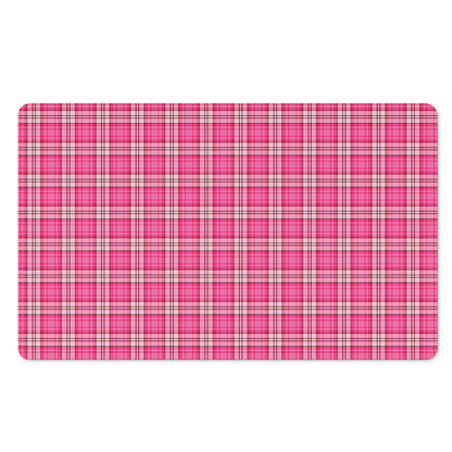 Pink And White Tartan Pattern Print Polyester Doormat