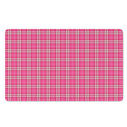 Pink And White Tartan Pattern Print Polyester Doormat