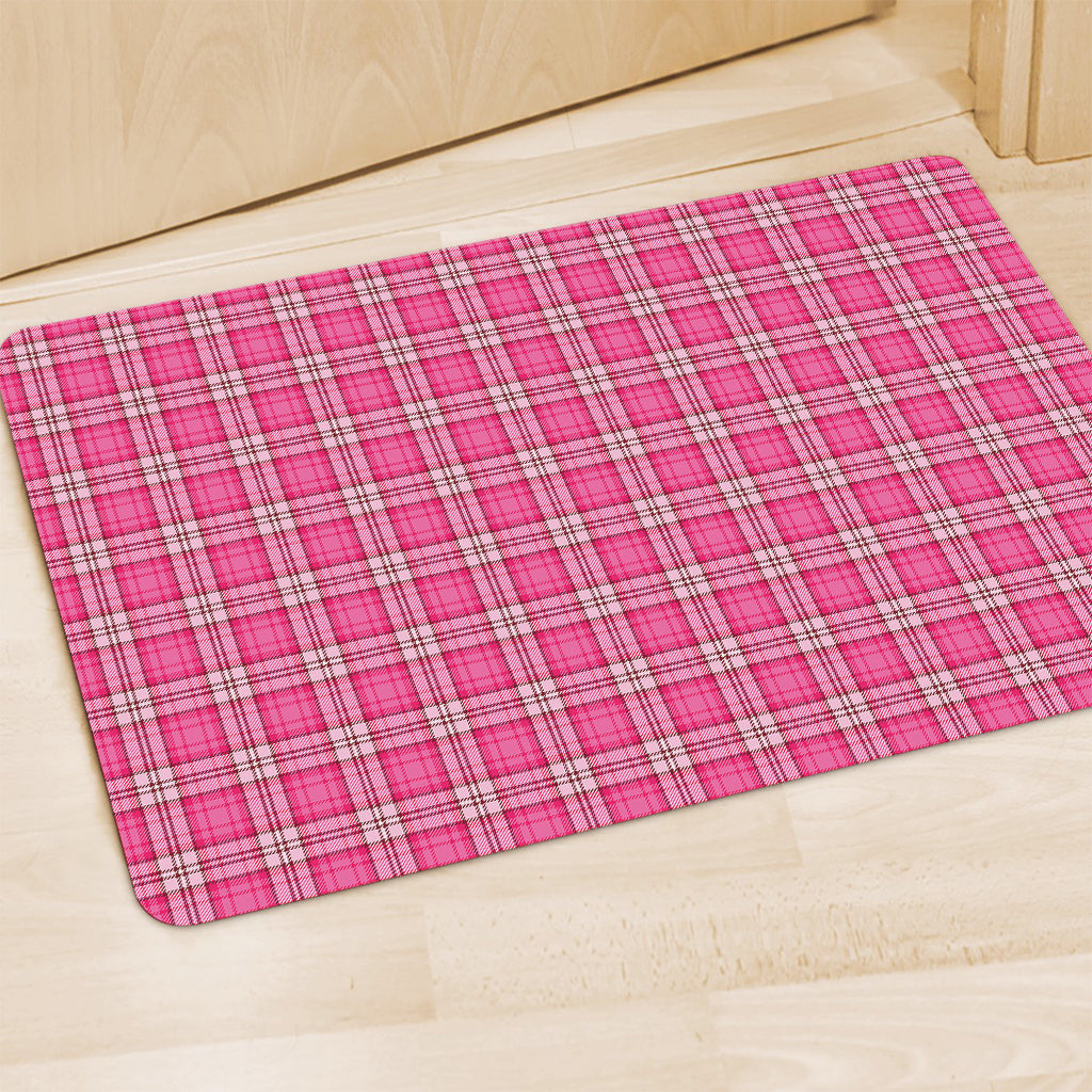 Pink And White Tartan Pattern Print Polyester Doormat