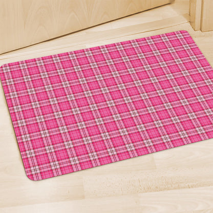 Pink And White Tartan Pattern Print Polyester Doormat