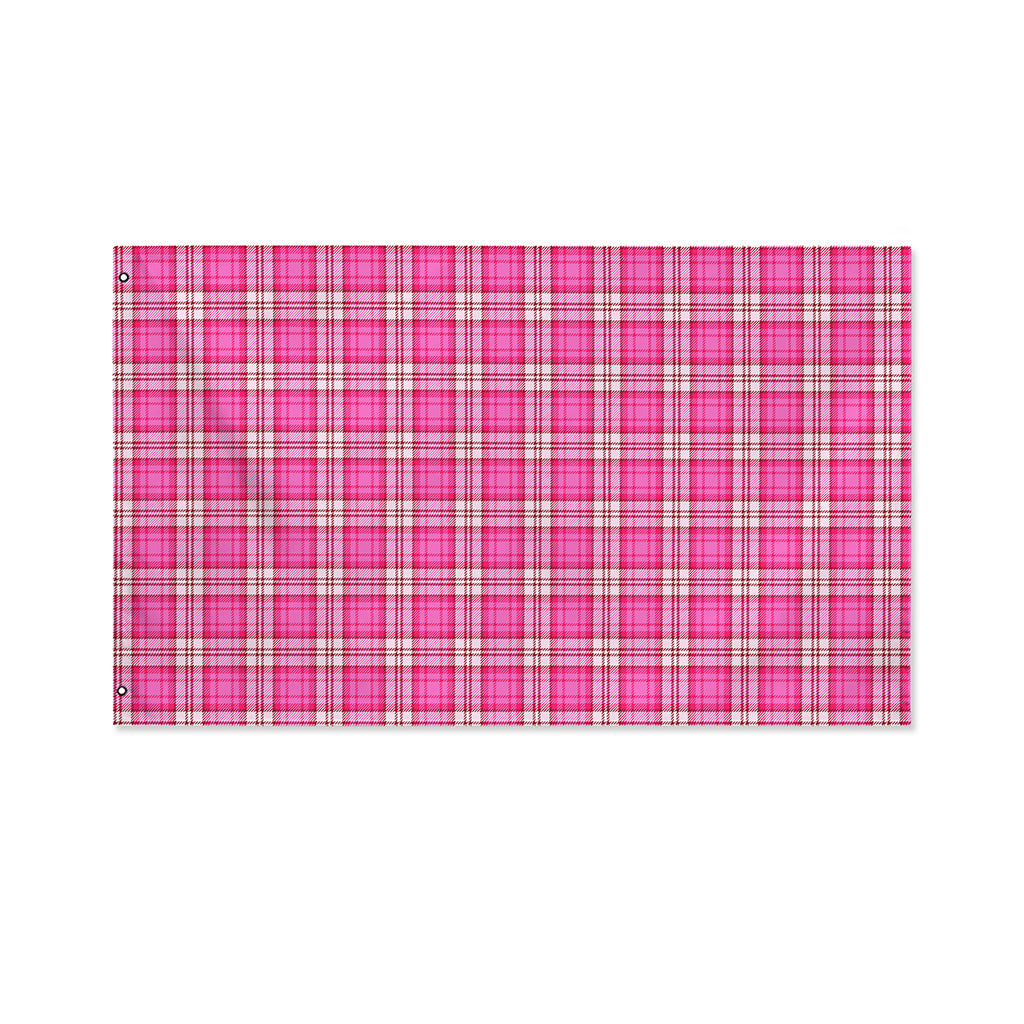 Pink And White Tartan Pattern Print Polyester Flag