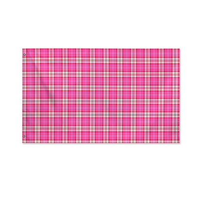 Pink And White Tartan Pattern Print Polyester Flag