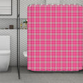 Pink And White Tartan Pattern Print Polyester Shower Curtain