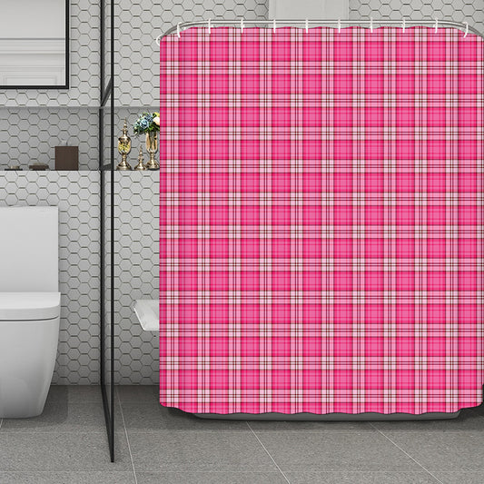 Pink And White Tartan Pattern Print Polyester Shower Curtain