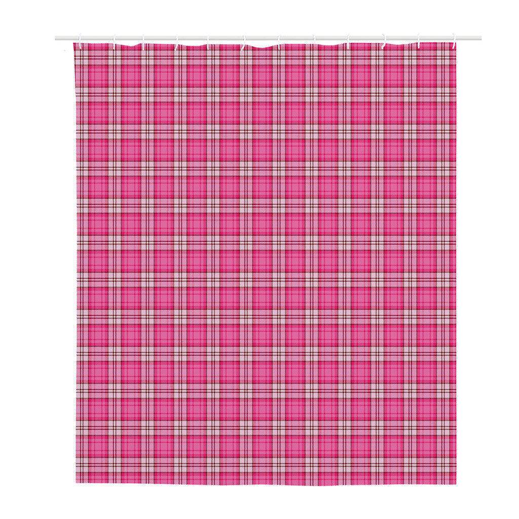 Pink And White Tartan Pattern Print Polyester Shower Curtain
