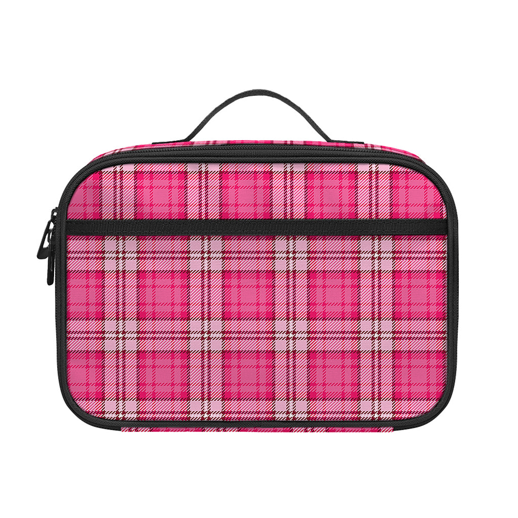 Pink And White Tartan Pattern Print Portable Lunch Bag