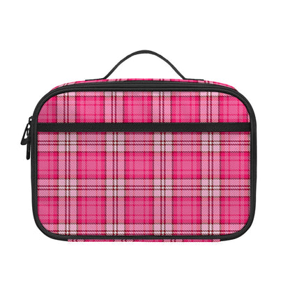 Pink And White Tartan Pattern Print Portable Lunch Bag