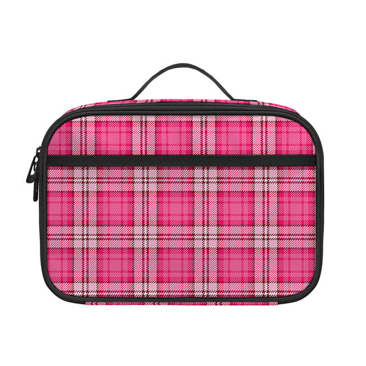 Pink And White Tartan Pattern Print Portable Lunch Bag