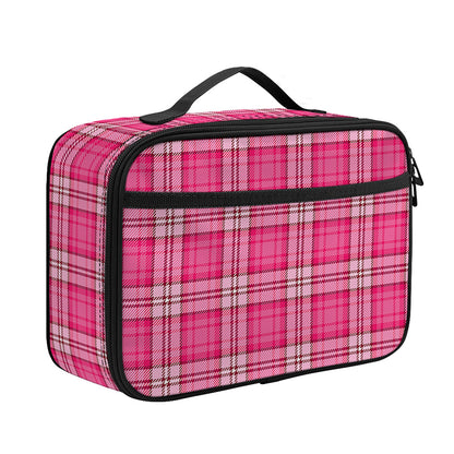 Pink And White Tartan Pattern Print Portable Lunch Bag