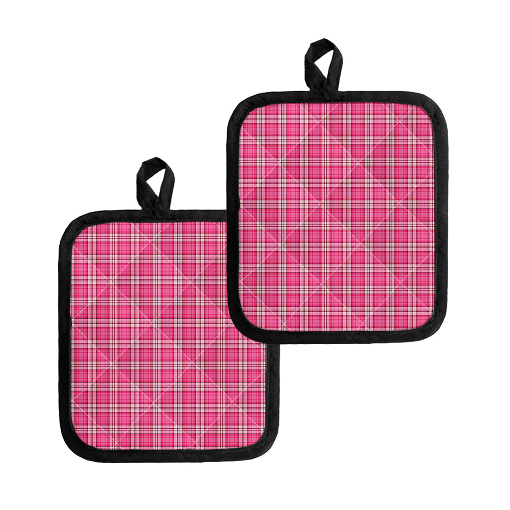 Pink And White Tartan Pattern Print Pot Holders