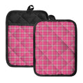 Pink And White Tartan Pattern Print Pot Holders With Pocket