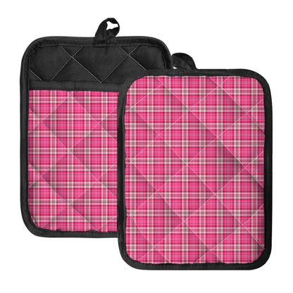 Pink And White Tartan Pattern Print Pot Holders With Pocket
