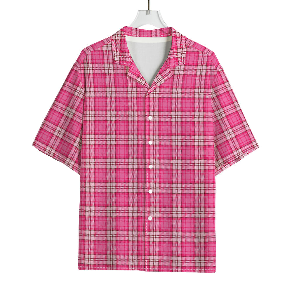 Pink And White Tartan Pattern Print Rayon Hawaiian Shirt