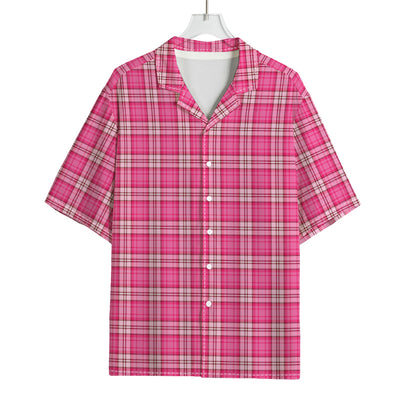 Pink And White Tartan Pattern Print Rayon Hawaiian Shirt