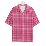 Pink And White Tartan Pattern Print Rayon Hawaiian Shirt