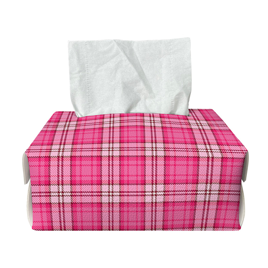 Pink And White Tartan Pattern Print Rectangle Tissue Box Cover