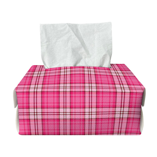 Pink And White Tartan Pattern Print Rectangle Tissue Box Cover