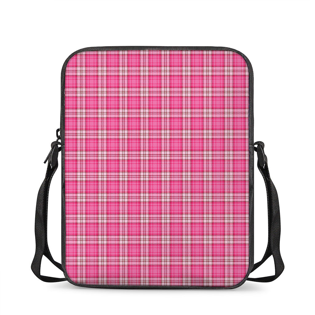 Pink And White Tartan Pattern Print Rectangular Crossbody Bag
