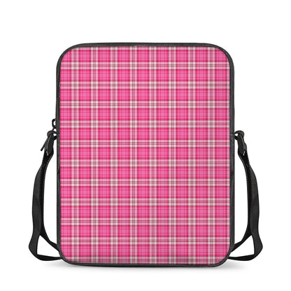 Pink And White Tartan Pattern Print Rectangular Crossbody Bag