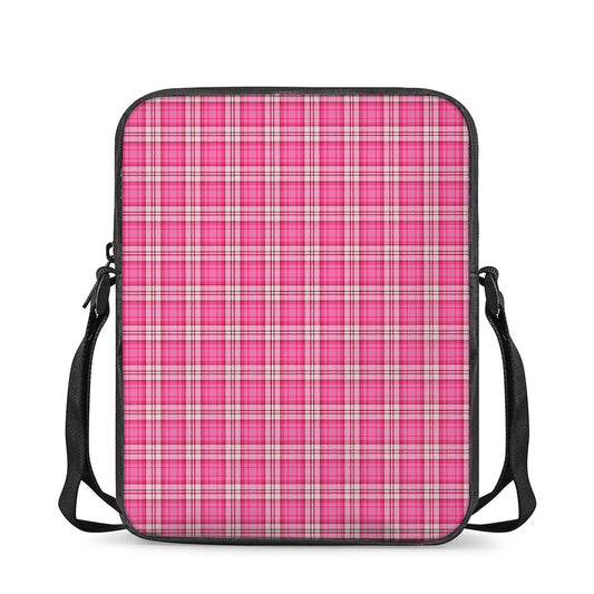 Pink And White Tartan Pattern Print Rectangular Crossbody Bag