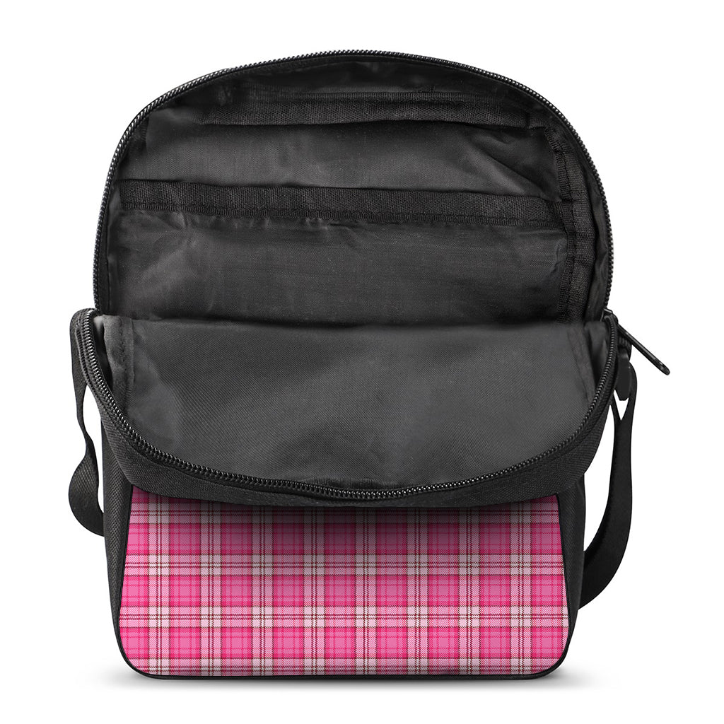 Pink And White Tartan Pattern Print Rectangular Crossbody Bag