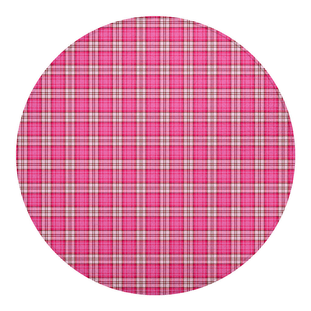 Pink And White Tartan Pattern Print Round Blanket