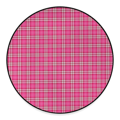 Pink And White Tartan Pattern Print Round Floor Mat