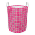 Pink And White Tartan Pattern Print Round Laundry Basket