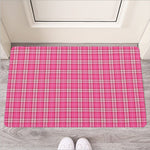 Pink And White Tartan Pattern Print Rubber Doormat