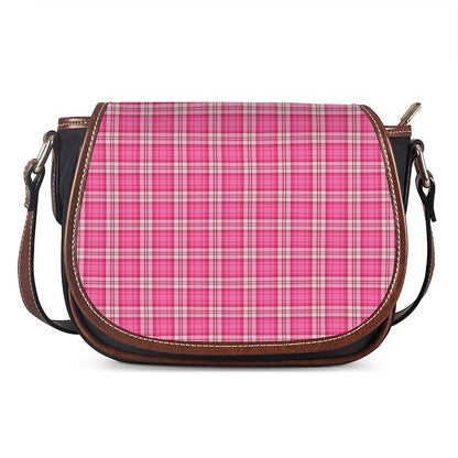 Pink And White Tartan Pattern Print Saddle Bag