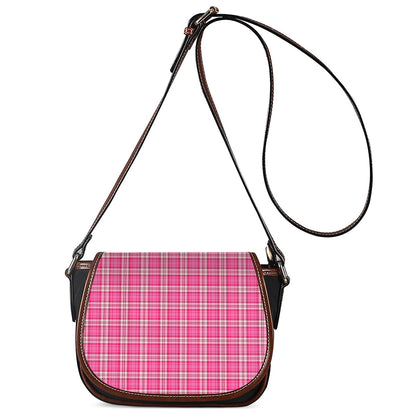 Pink And White Tartan Pattern Print Saddle Bag