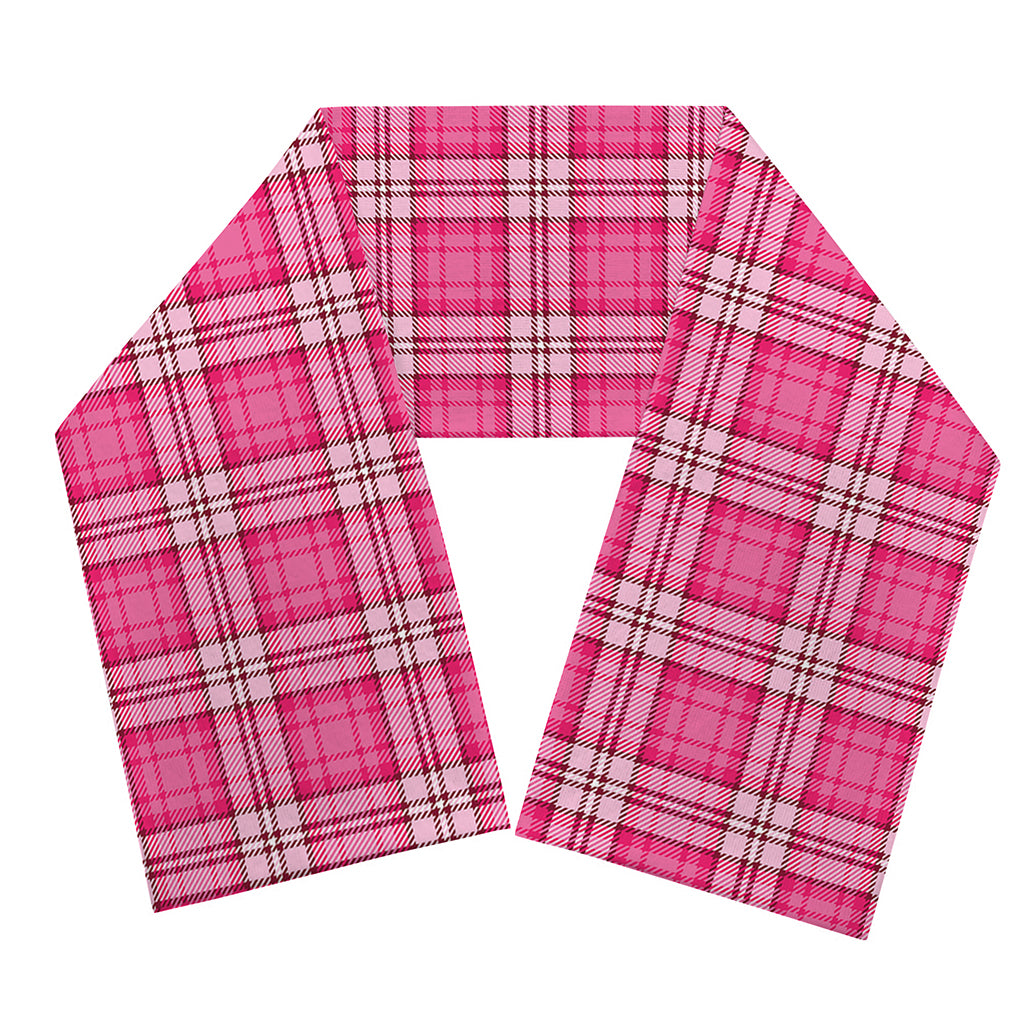Pink And White Tartan Pattern Print Scarf