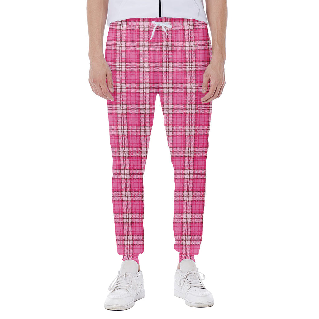 Pink And White Tartan Pattern Print Scuba Joggers