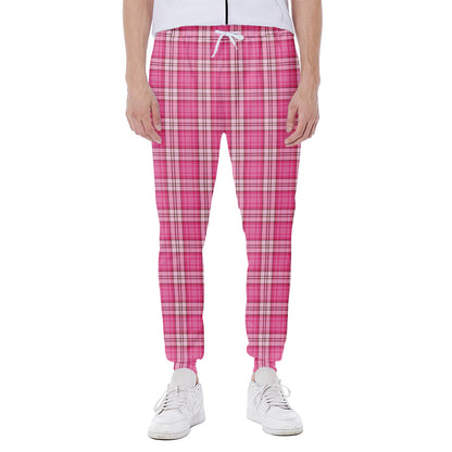 Pink And White Tartan Pattern Print Scuba Joggers