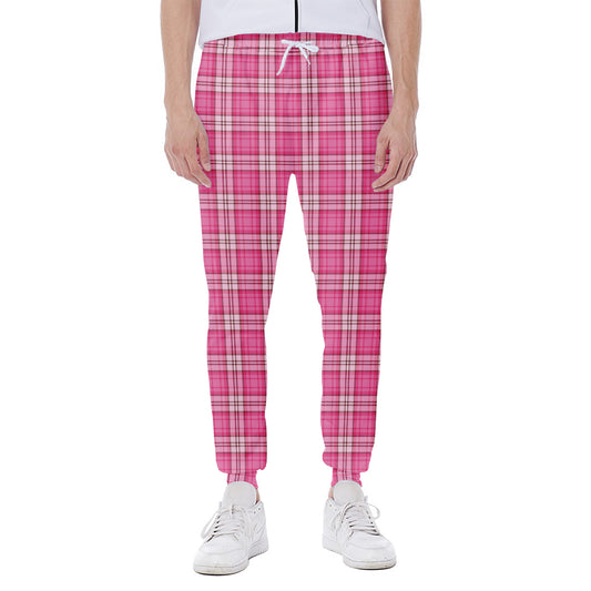 Pink And White Tartan Pattern Print Scuba Joggers