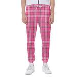 Pink And White Tartan Pattern Print Scuba Joggers